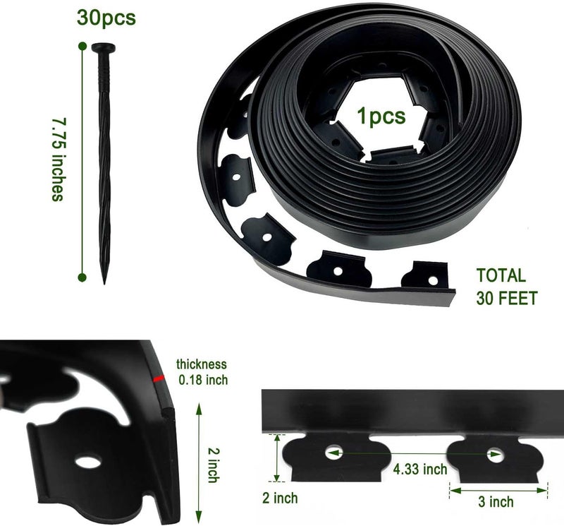 H HUGELEAF Hugeleaf Landscape Edging 2 Inch Tall, 30 Feet Garden Edging Border with 30pcs Stakes, Plastic Edging for Landscaping,Lawn,Flower Beds, Paver Edging (Black) - Image 2